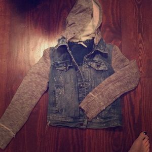 Free People Blue Jean Distressed Hooded Jacket